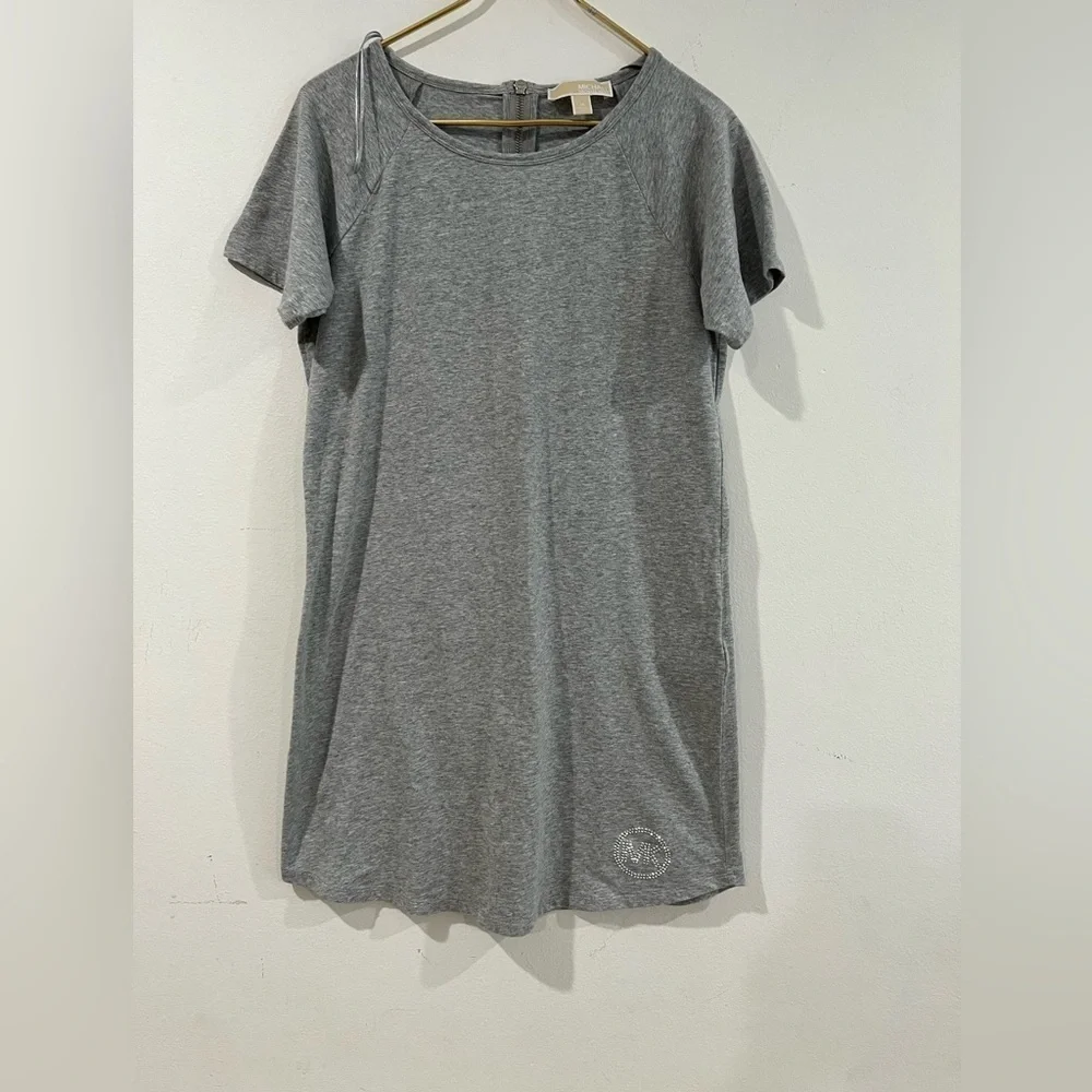 Michael Kors T-Shirt Dress Size Medium Silver Rhinestone Logo Gray  Cotton